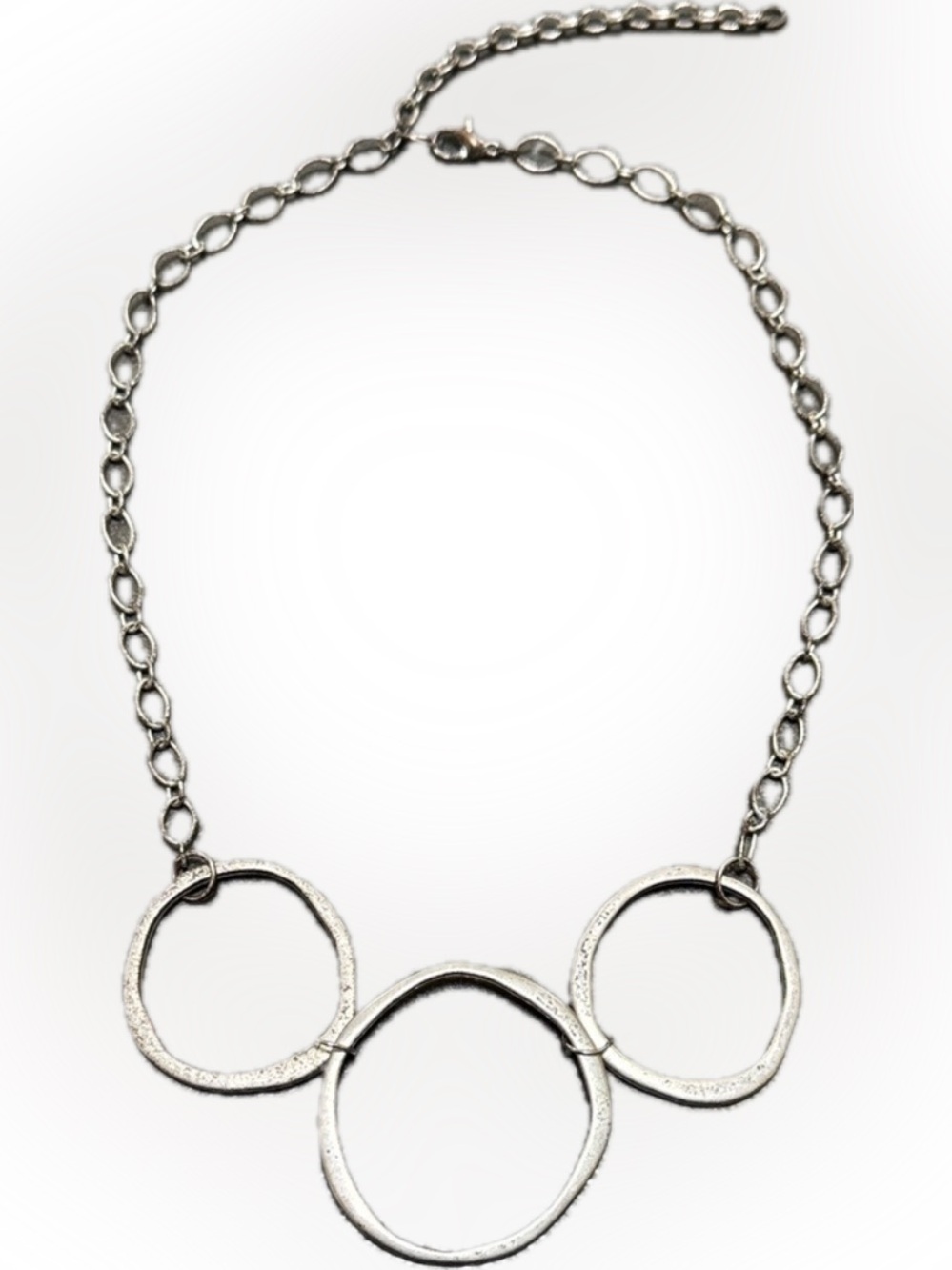 CIRCLE RINGS CHAIN NECKLACE CHOKER RUSTIC PATINA SILVER COPPER METAL STATEMENT